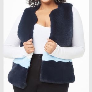 NWT Plus Faux Fur Colorblock Vest - Blue - Size 1X